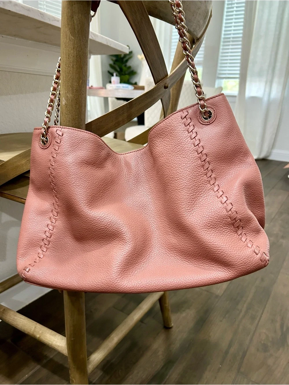 Tory Burch Blush Pink Pebbled Leather Chain Shoulder Bag